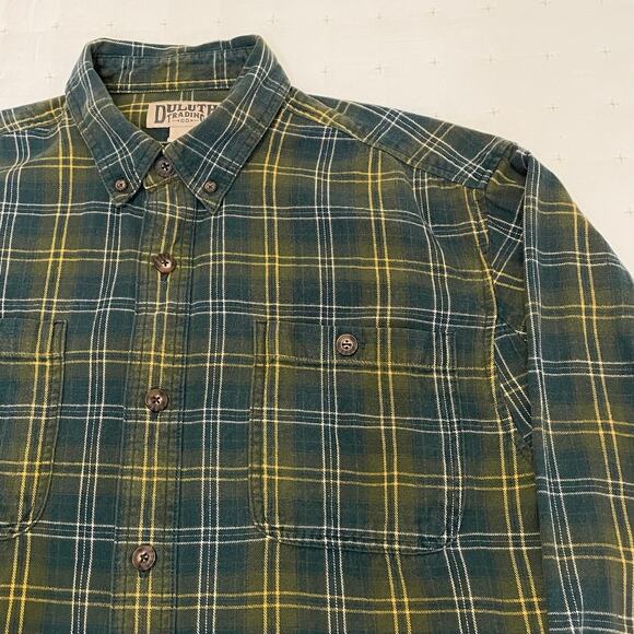 Duluth Trading Co Men’s L Green Plaid Flannel Shirt Long Sleeve Button-Down - Picture 1 of 11